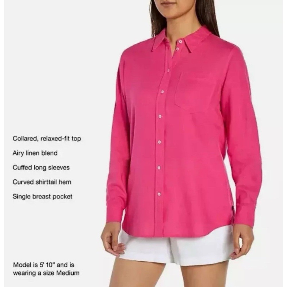 GAP Linen Blend‎ Button Up Shirt Womens XS Hot Pink Long Sleeve Tunic Top Beachy - Picture 2 of 16